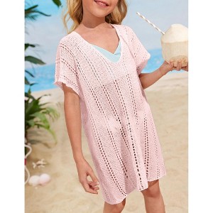 Girls swim cover up crochet swimsuits kids swimwear beachwear tops - 1 of 4