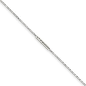 Black Bow Jewelry Sterling Silver CZ Bar And 1.25mm Cable Chain Anklet, 9-10 Inch - 1 of 3