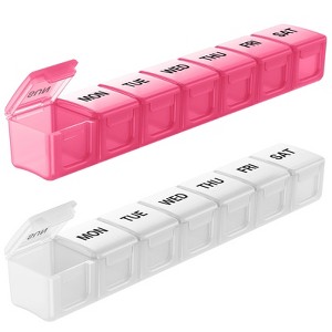 BUG HULL Weekly Pill Organizer, Travel Pill Organizers, 7 Day Pill Box, Medicine Pill Case for Vitamins, Supplements, 2 Packs (Black+White) - 1 of 4
