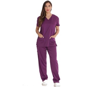 Just Love Solid Stretch Scrub Set for Women Stretchy Mock Wrap Top and Cargo Pants - 1 of 3