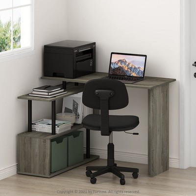 Furinno 39.4" Reversible L-Shape Corner Computer Desk Writing Table Study Workstation with 3-Tier Open Storage Shelves,French Oak/Black