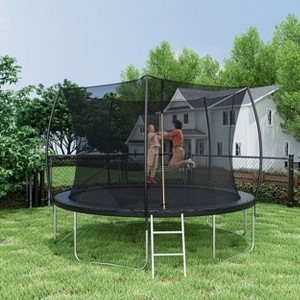 Okak 12/14FT Double-Side Trampoline with Curved Fence Pole, Toddler Trampolines with Enclosure Net and Ladder, Outdoor Trampolines for Yard, Garden - 1 of 4
