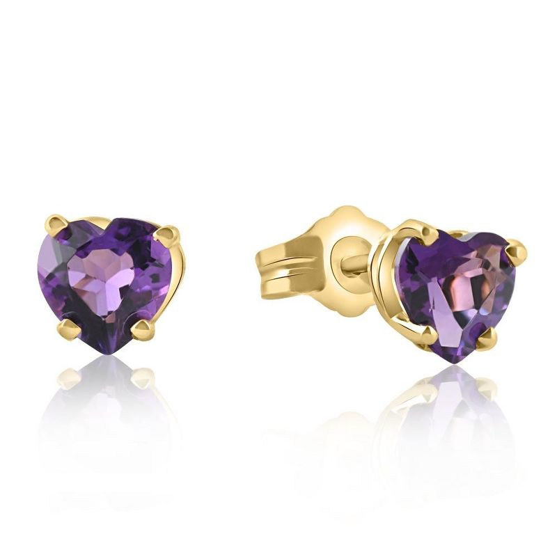 Pompeii3 1ct Heart Shape Amethyst Studs Earrings in 14K, Yellow, Rose, or White Gold, 2 of 4