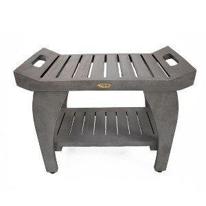 CoastalVogue® Tranquility® 24" Teak Wood Shower Bench with Shelf and LiftAide® Arms in Antique Gray Finish - Target Plus Gray 24"L x 14"D x 19"H - 1 of 4