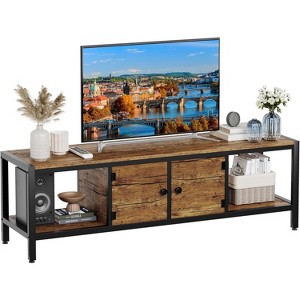 58-Inch Wood TV Stand for 65" TVs – Entertainment Center with 2 Cabinets & Open Shelves, Storage Media Console for Living Room - 1 of 4