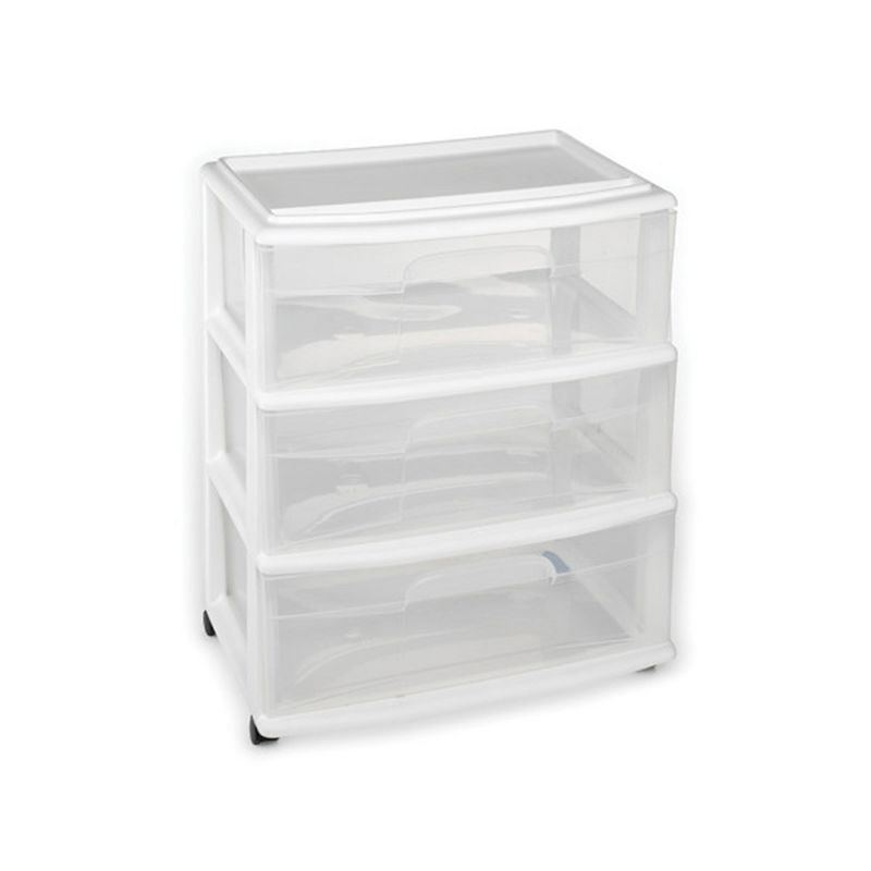 Homz Plastic 3 Clear Drawer Compact Home Rolling Storage Container Tower for Small to Medium Sized Items, White Frame, 4 of 8