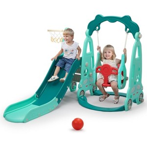 Sandinrayli Freestanding Toddler Slide Swing Set GREEN 37 - 1 of 4