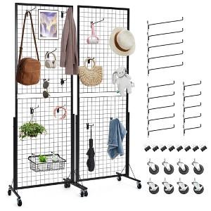 Coucheta Heavy-Duty Grid Wall Panel Display Stand - 2' x 5.6' Movable Gridwall with Triangle T-Base Floor Stand - Includes 12 Clips & 24 Hooks - 1 of 4