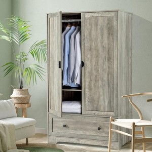 VINGLI Wide Armoire Wardrobe Closet with Hanging Rod, Adjustable Shelves and Drawer, Freestanding Wardrobe Closet - 1 of 4