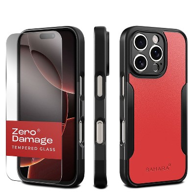 SaharaCase Classic MagSafe Rugged Case with Tempered Glass Screen Protector for iPhone 16 Pro Shock