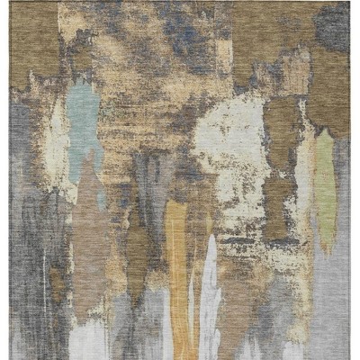 Taupe And Beige Abstract Washable Indoor Outdoor Area Rug