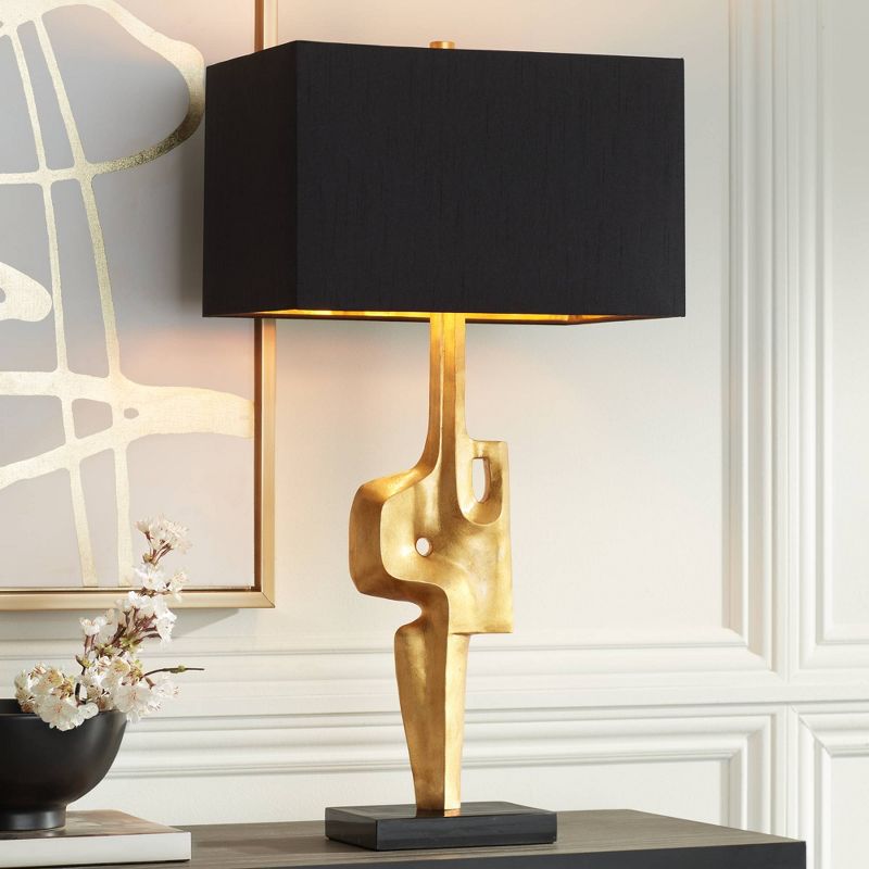 Possini Euro Design Lancia 31" Tall Sculpture Large Modern Glam Luxury End Table Lamp Gold Finish Single Black Shade Living Room Bedroom Bedside, 2 of 10