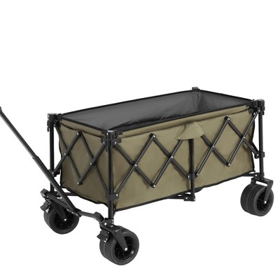 INFURNIC Wheelbarrows And Lawn Carts Heavy Duty Folding Utility Yard Cart, Beach Wagon Lawn Cart With Big Wheels, Green, 20.87"*42.91"*32.68"