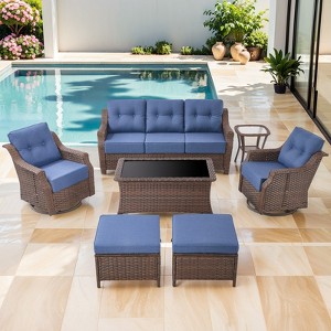 Buenhomino Patio Furniture 7 Pieces Outdoor Furniture Set Wicker Outdoor Sectional Sofa with Swivel Rocking Chairs,Patio Ottomans,Outdoor Coffee Table - 1 of 4