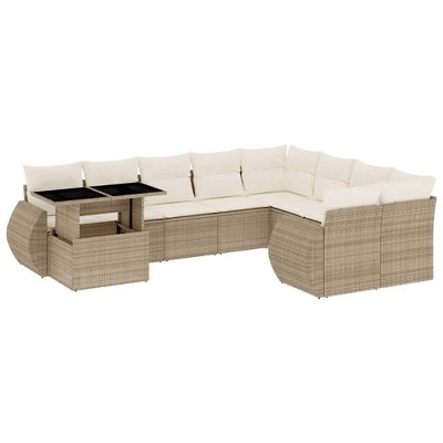 vidaXL Patio Sofa Set with Cushions Outdoor Furniture 10 Piece Poly Rattan - Beige and Cream