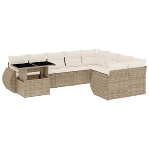 vidaXL Patio Sofa Set with Cushions Outdoor Furniture 10 Piece Poly Rattan - Beige and Cream - 1 of 4