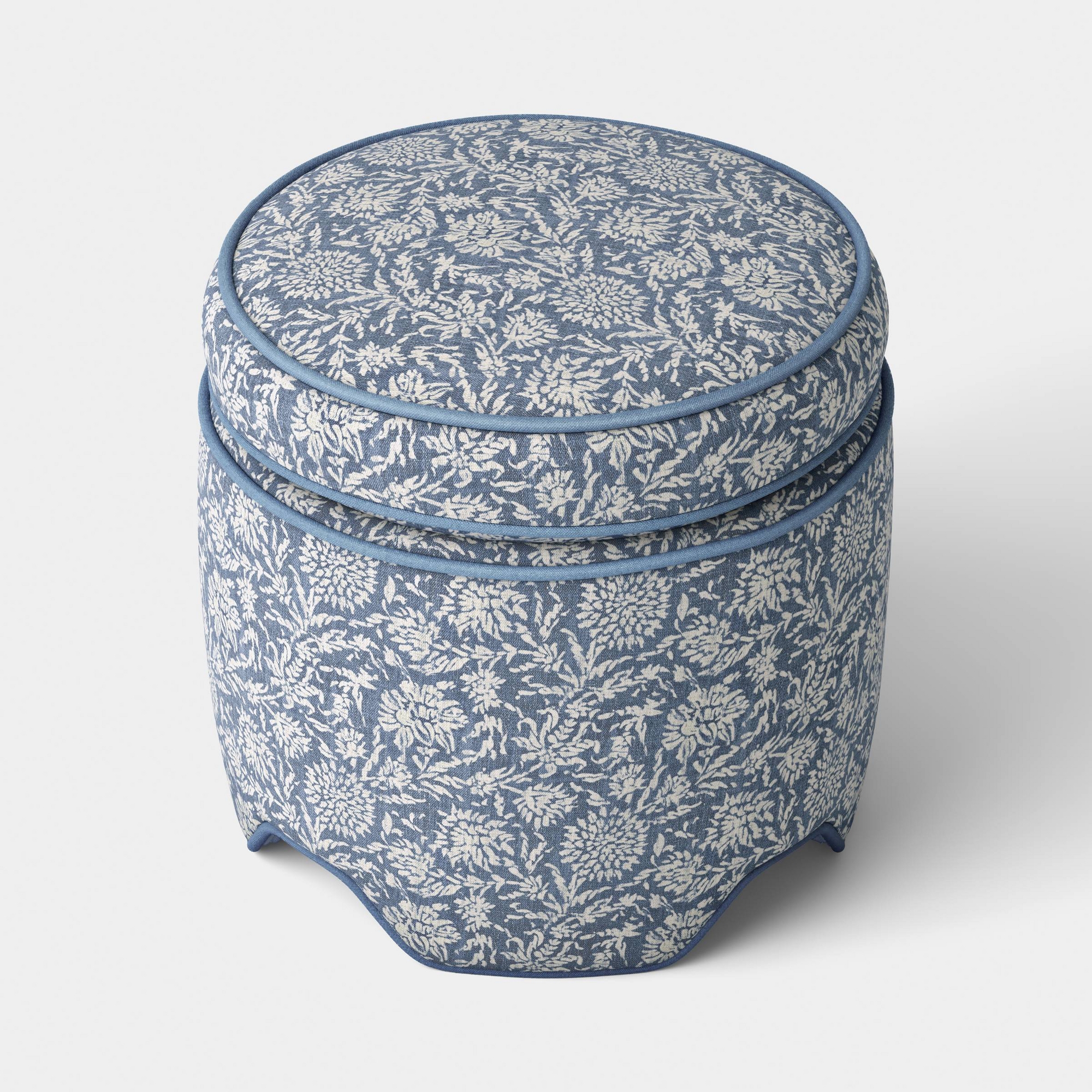 Upholstered Storage Ottoman with Piping Printed Blue Fabric - Threshold™