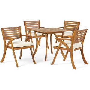 5pc Outdoor Hermosa Wooden Dining Set with Cushions-Christopher Knight Home - 1 of 4