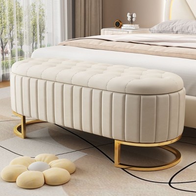 Indoor Storage Ottoman Bench,Velvet Upholstered Bench,Storage Hassock With Button & Tufted,Vanity Bench For Bedroom Living Room-Cuddlewood