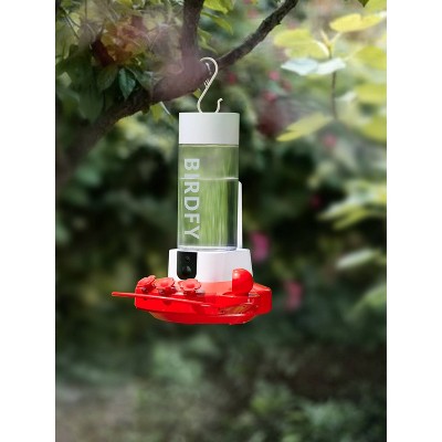 Birdfy White and Red Smart Hummingbird Feeder with Dual Cameras