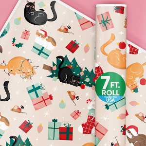 Big Dot of Happiness Cat Christmas Wrapping Paper, Pets Holiday Gift Wrap Roll, Funny Kitty Cat Christmas Gift Paper, 24 in x 7 feet, 1 Roll - 1 of 4