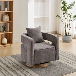 PAGED Swivel Accent Chair Modern Comfy Sofa Chair with Weathered Base, Open Back Barrel Chair for Living Room - 1 of 4