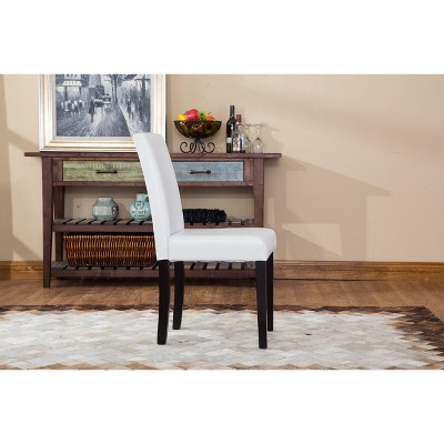 White Faux Leather Upholstered Parsons Side Chair Set with Wood Legs