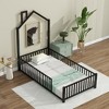 CAVINAS Twin/Full Size House Platform Bed Frame with Guardrail & Chimney,Metal Floor Bed for Kids Room,Bedroom - 3 of 4