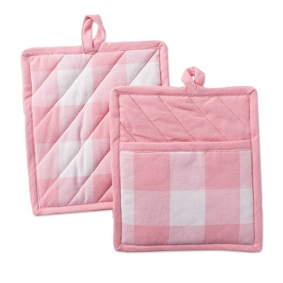 2pk Cotton Buffalo Check Kitchen Pot Holders Pink - Design Imports