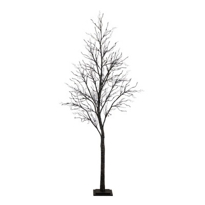 Nearly Natural 8-ft Pre-Lit Halloween Deluxe Black Twig Artificial Tree with 216 Orange & Purple LED Lights