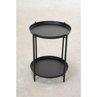 DOMETOUR Outdoor Steel Patio Side Table 2-Tier, Black