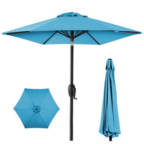 Best Choice Products 7.5ft Heavy Duty Outdoor Market Patio Umbrella w Push Button Tilt Easy Crank Sky Blue