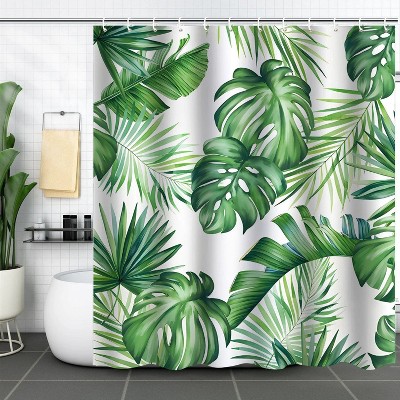 LunaLulinlk Tropical Leaves Shower Curtain Green Palm Monstera Leaf Decorative Bath Curtain 72 x 72 Inch