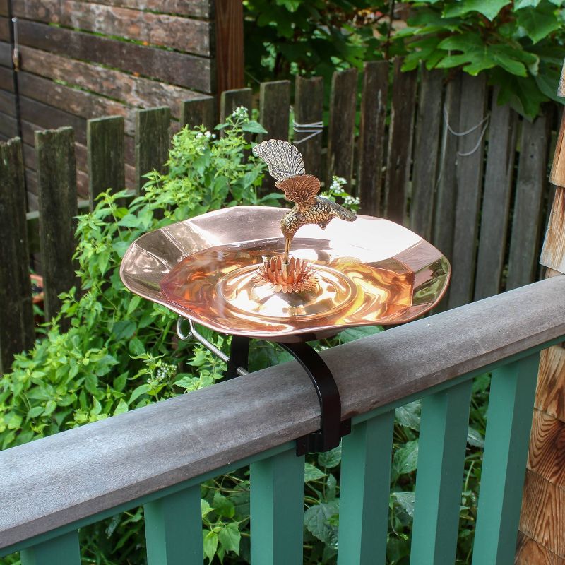 Achla Designs 12.5&#34; Hummingbird Birdbath with Iron Over Railing Bracket Brass, 5 of 9