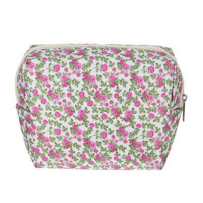Unique Bargains Portable Peony Cosmetic Bag White Pink 1 Pc