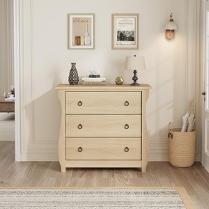 3-Drawer Dresser - Tall Boho Dresser with Curved Legs and Rattan Accents, for Living Room, Bedroom, Natural - 1 of 4