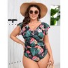Garvee Women's Plus Size Tummy Control Swimsuit One Piece Slimming Bathing Suit Halter Push Up V Neck Swimwear - 2 of 4