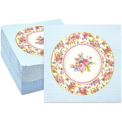 Sparkle and Bash 150 Pack Vintage Floral Paper Napkins, Watercolor Rose (6.5 x 6.5 In)