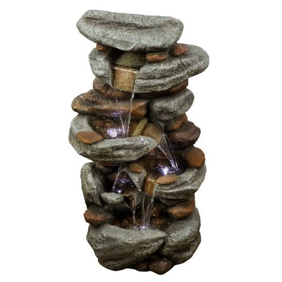 30" 4-Tier Rock Water Fountain with LED Lights - Brown/Gray - Watnature