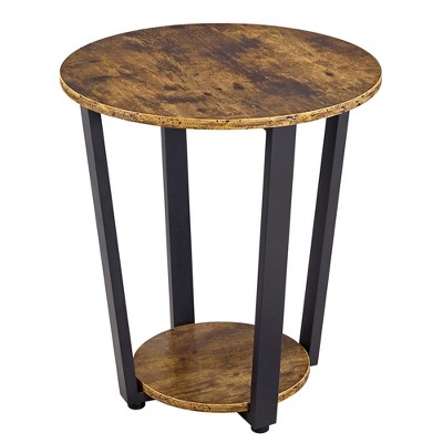 Yaheetech Industrial Side Table, Round Sofa Table with Storage Rack