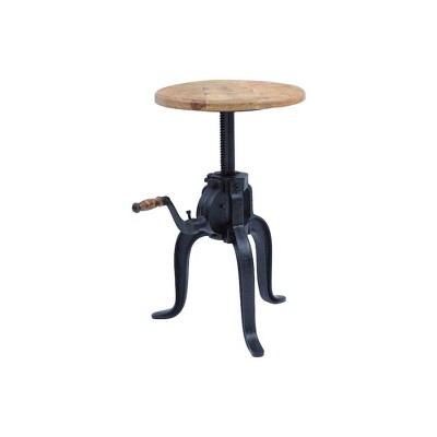 Round Reclaimed Wood and Marble Crank Table in Black/Brown