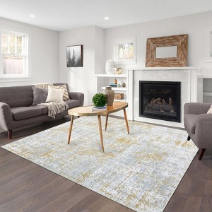 Washable Rug Modern Abstract Rugs  Low Pile Contemporary Throw Floor Cover Ultra-Soft Stain Resistant Carpet - 1 of 4