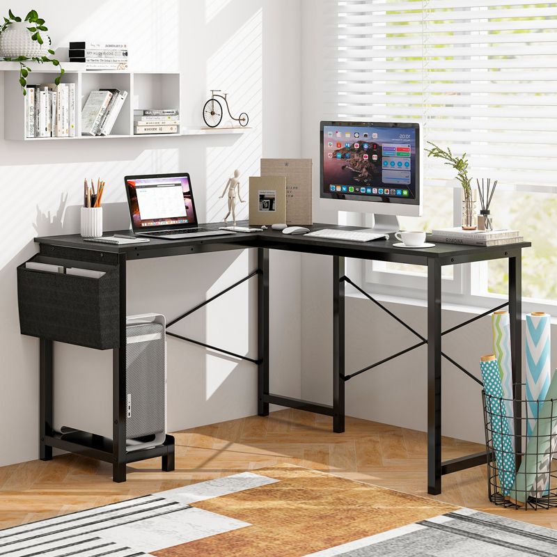 Costway L-Shaped Computer Desk Reversible Home Office Desk with Side Storage Bag & Host Stand  Dark Gray, 2 of 11