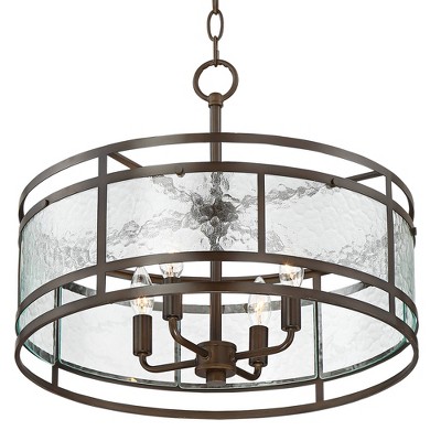 Edinger Bronze Drum Pendant Chandelier with Waterglass Shade
