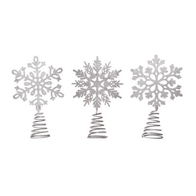 Transpac Metal Snowflake Tree Topper Set of 3 Decorative Objects for Christmas Silver Tabletop Tree Sculptures Indoor Use  Spot or Wipe Clean Holiday