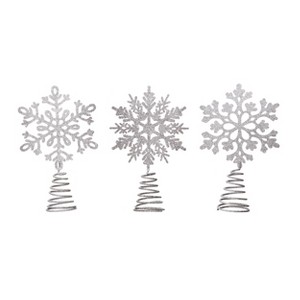 Transpac Metal Snowflake Tree Topper Set of 3 Decorative Objects for Christmas Silver Tabletop Tree Sculptures Indoor Use  Spot or Wipe Clean Holiday - 1 of 1