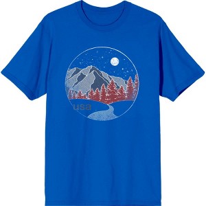 Americana Mountains and Trees Line Adult Crew Neck Short Sleeve Tee - 1 of 2
