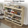 Large Rattan Shoe Cabinet with 4 Flip Drawers, Narrow Freestanding Shoe Organizer with Wooden Legs - 3 of 4