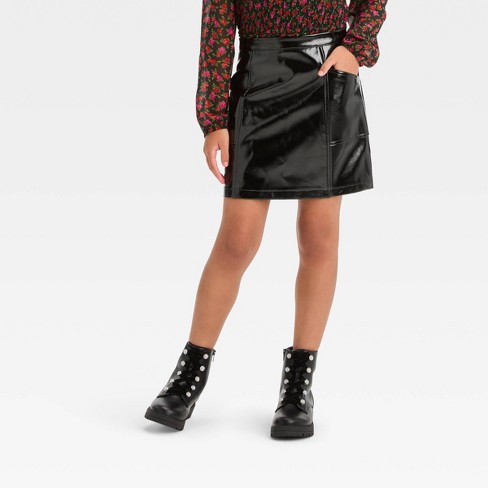 Girls' Metallic Faux Leather Mini Skirt - Art Class™ Black Xl : Target