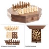 Toy Time Octagonal Chess and Checkers Set - Wooden Chessboard with 2 Storage Drawers and Carved Staunton Pieces - 3 of 4